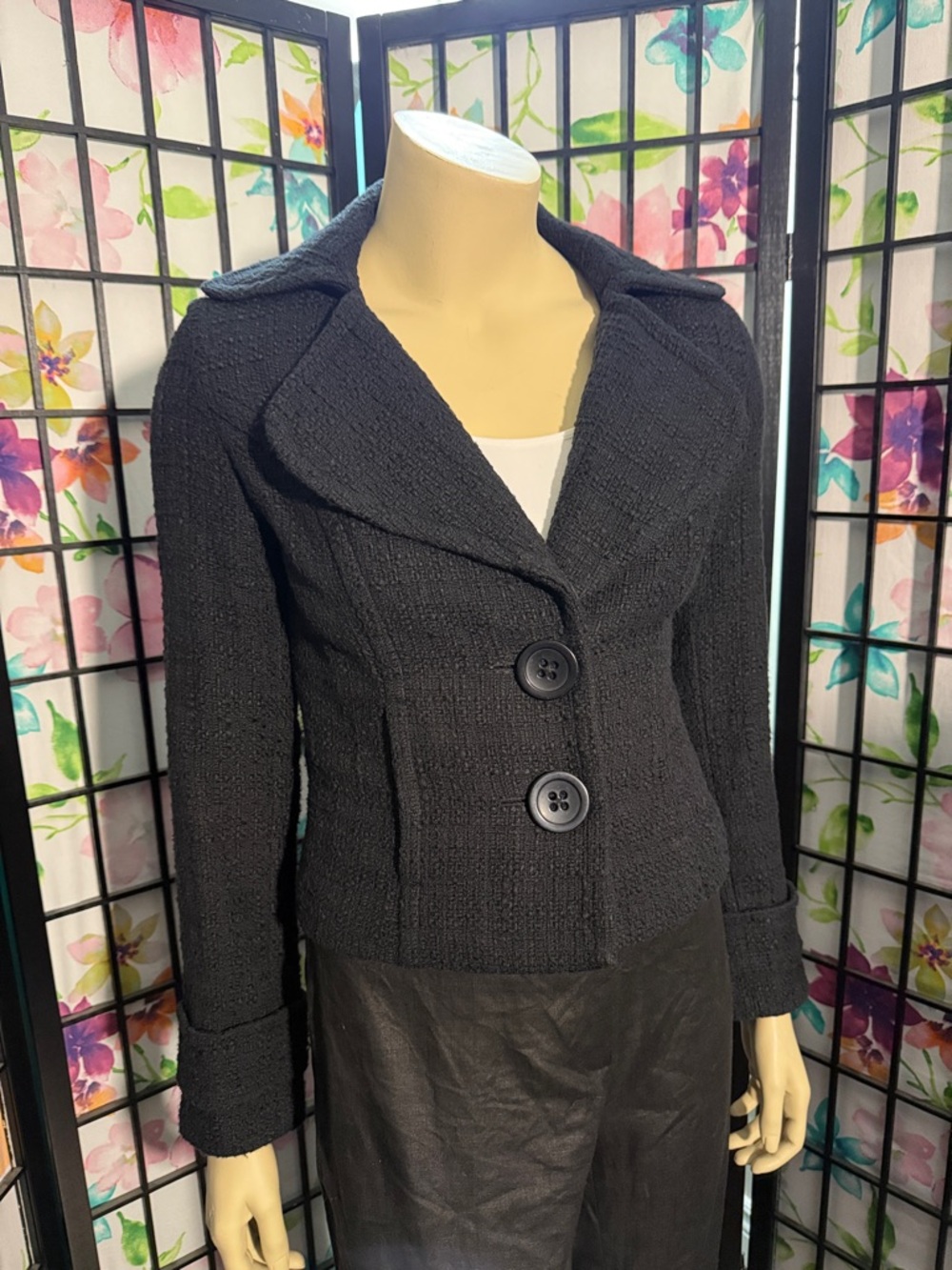 White House Black Market Black Textured Two-Button Blazer